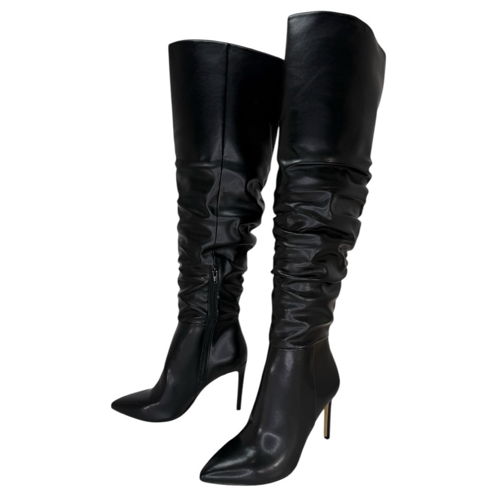 INC Iyonna Black Faux Leather Ruched Shaft OTK Heeled Womens Boots Size 8M - Picture 10 of 12
